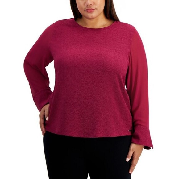 Calvin Klein Women's Plus Size Scoop-Neck Chiffon-Sleeve Top fitted cuff  2X - Picture 3 of 3